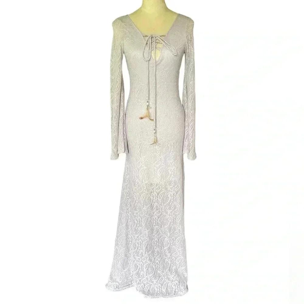 Va Va Voom Womens Boho Style Gray Fairy Lace Dress Size M‎